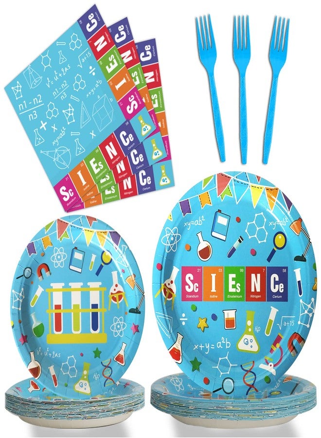 Wiooffen مجموعة أدوات مائدة لحفلات العلوم مكونة من 96 قطعة، تشمل أطباقًا ومناديل، ولوازمًا لعالم مجنون، وأدوات مائدة للاستخدام مرة واحدة، وهدايا تذكارية للأطفال، تكفي لـ 24 ضيفًا. - Image 1